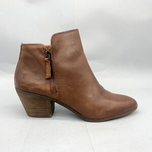 Frye Womens 9M Judith Boots Double Zip Brown Leather Booties Heels Western Boho